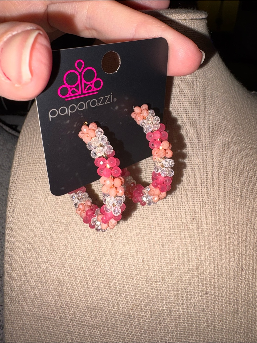 paparazzi Pink, Peach & Clear Floral Hoop Earrings